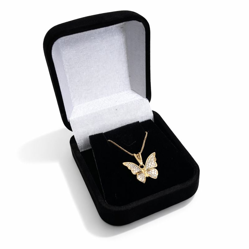 Colar Borboleta Zircônia Caixinha Cordão Veneziano Banhado a Ouro 18k