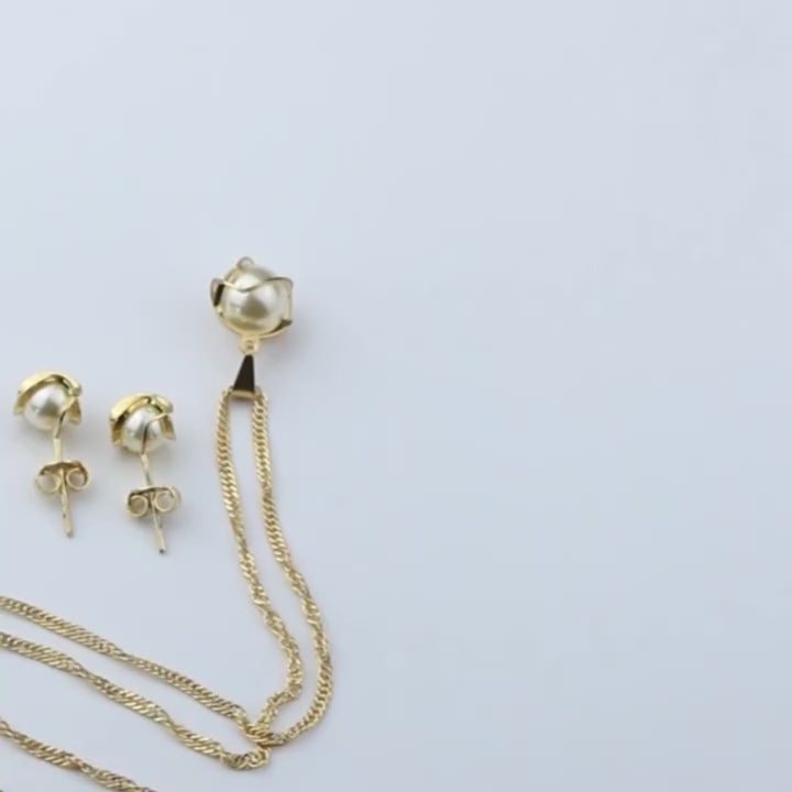 Conjunto Colar e Brinco Pérola - Folheado A Ouro 18k